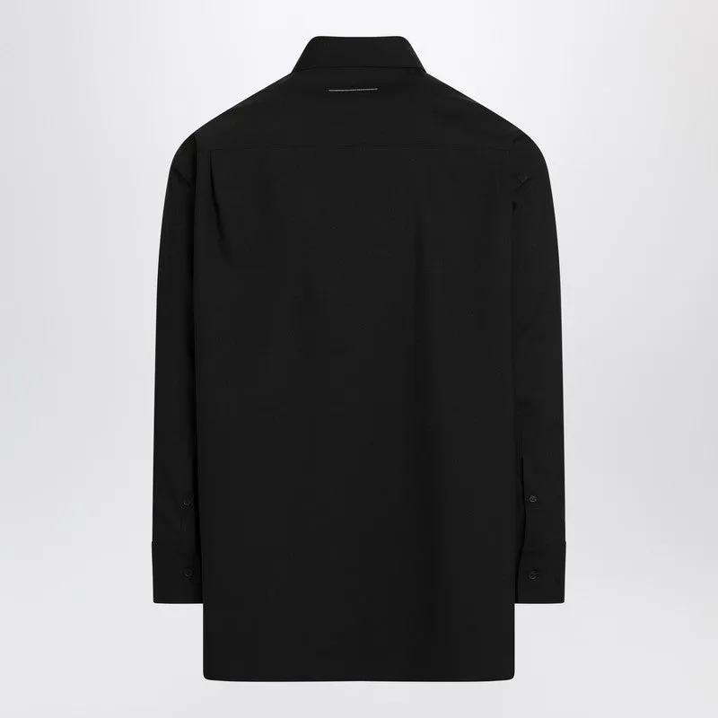 Black Wool-Blend Shirt With Label Details sold by Wanan Luxury product image thumbnail 2