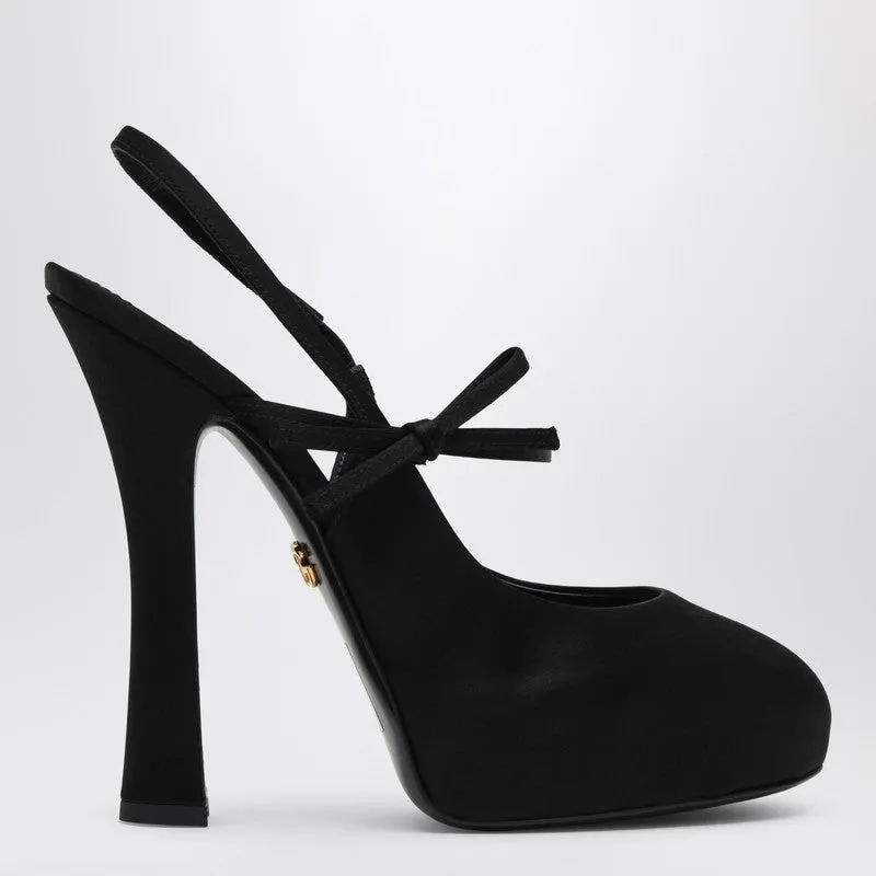 High Black Satin Slingback sold by Wanan Luxury