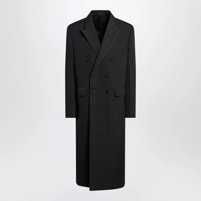 Long Double-Breasted Grey Wool Coat sold by Wanan Luxury