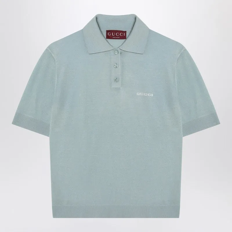 Light Blue Cashmere And Silk Polo Shirt made by Gucci