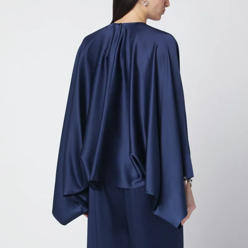 Navy Blue Oversized Viscose Satin Blouse sold by Wanan Luxury product image thumbnail 2