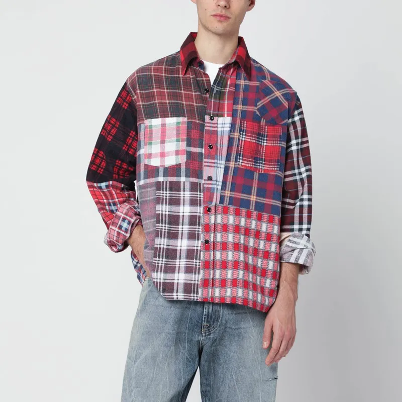 Cotton Patchwork Check Shirt made by Needles