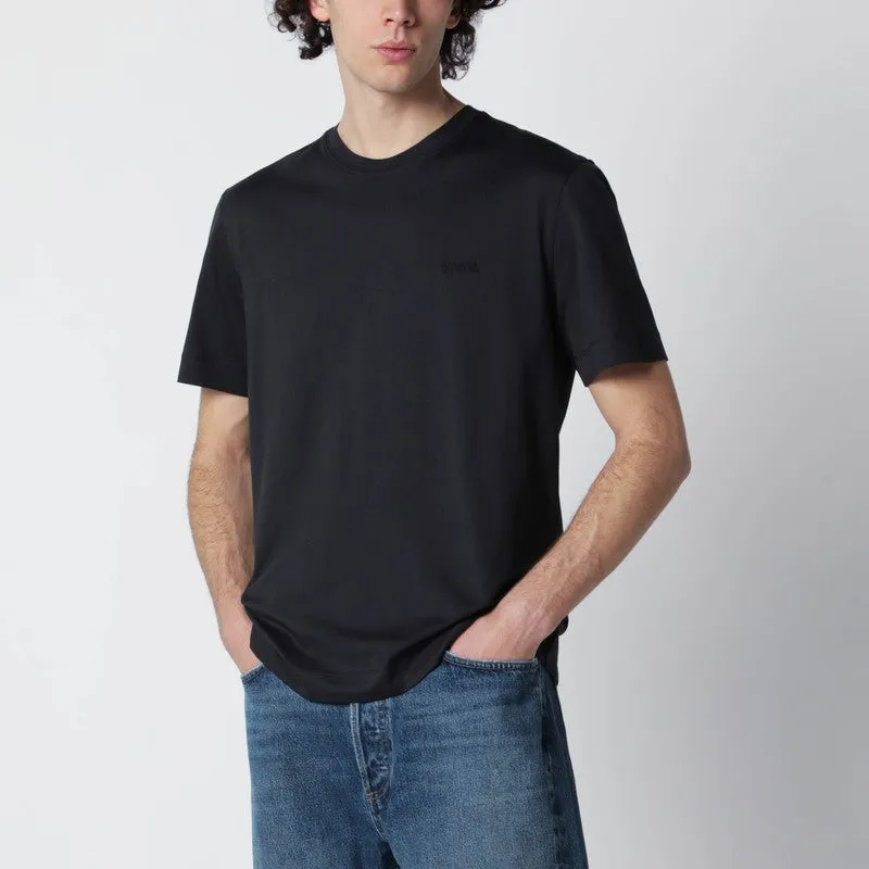 Navy Blue T-Shirt With Embroidered Logo made by Ermenegildo Zegna