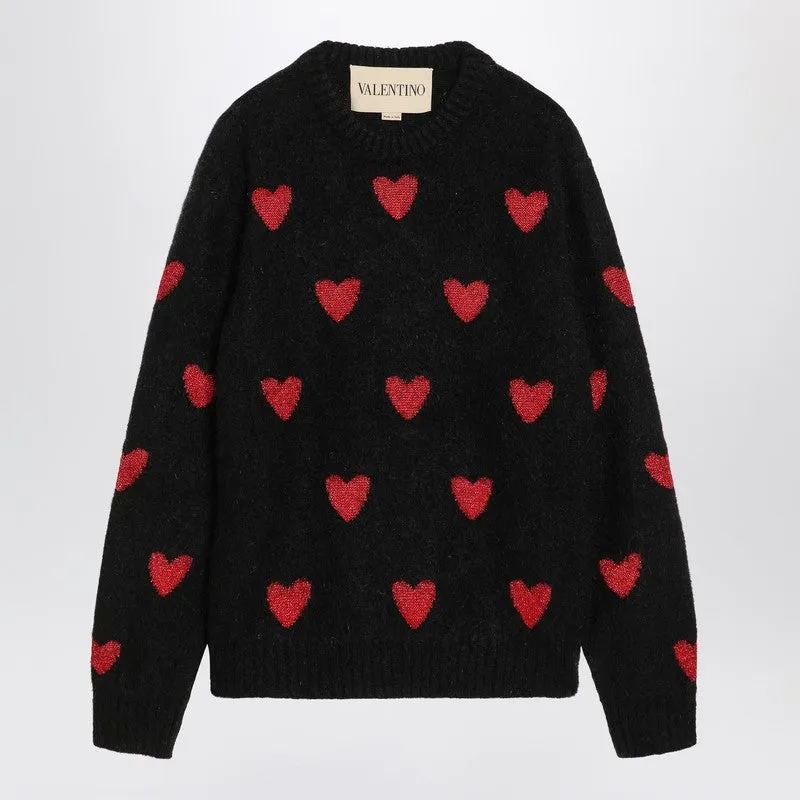 Jacquard Heart Pattern Sweater Black/Red sold by Wanan Luxury