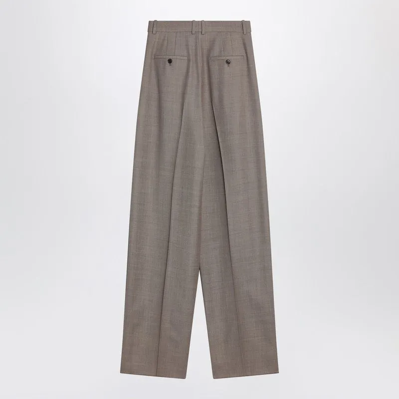Wide Taupe Beige Wool Trousers sold by Wanan Luxury product image thumbnail 2