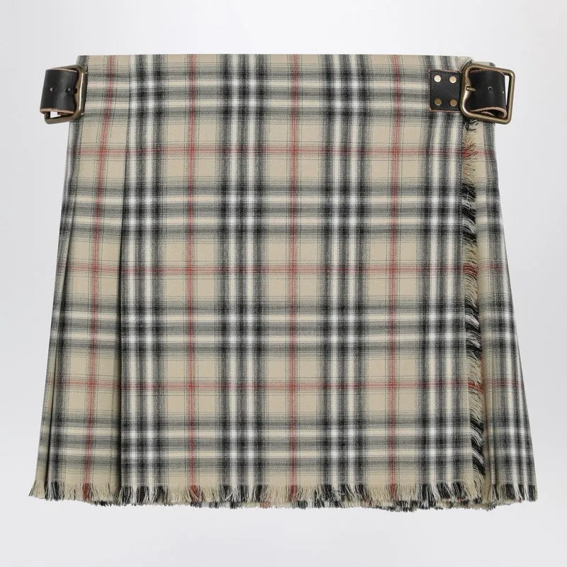 Beige Wool Mini Kilt With Check Pattern sold by Wanan Luxury
