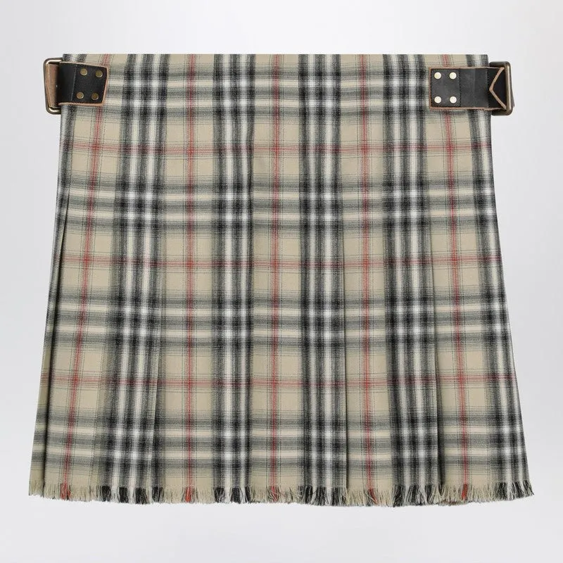 Beige Wool Mini Kilt With Check Pattern sold by Wanan Luxury product image thumbnail 2