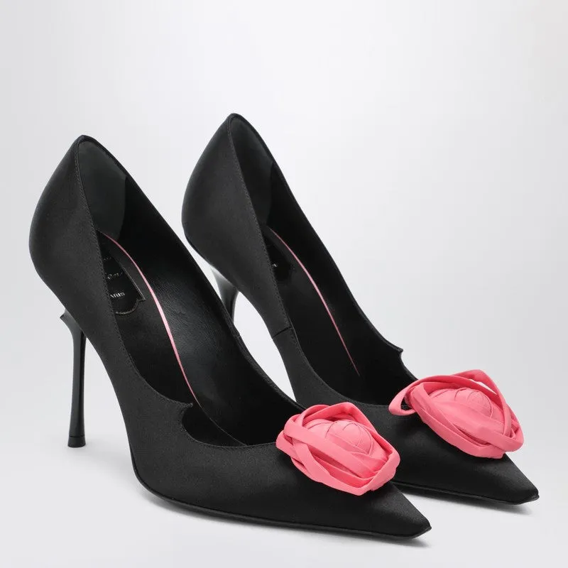 Black Satin Pumps With Rose sold by Wanan Luxury