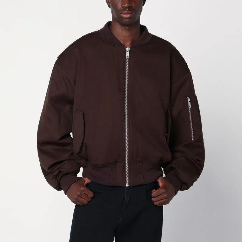 Dark Brown Zip-Up Bomber Jacket In Wool sold by Wanan Luxury