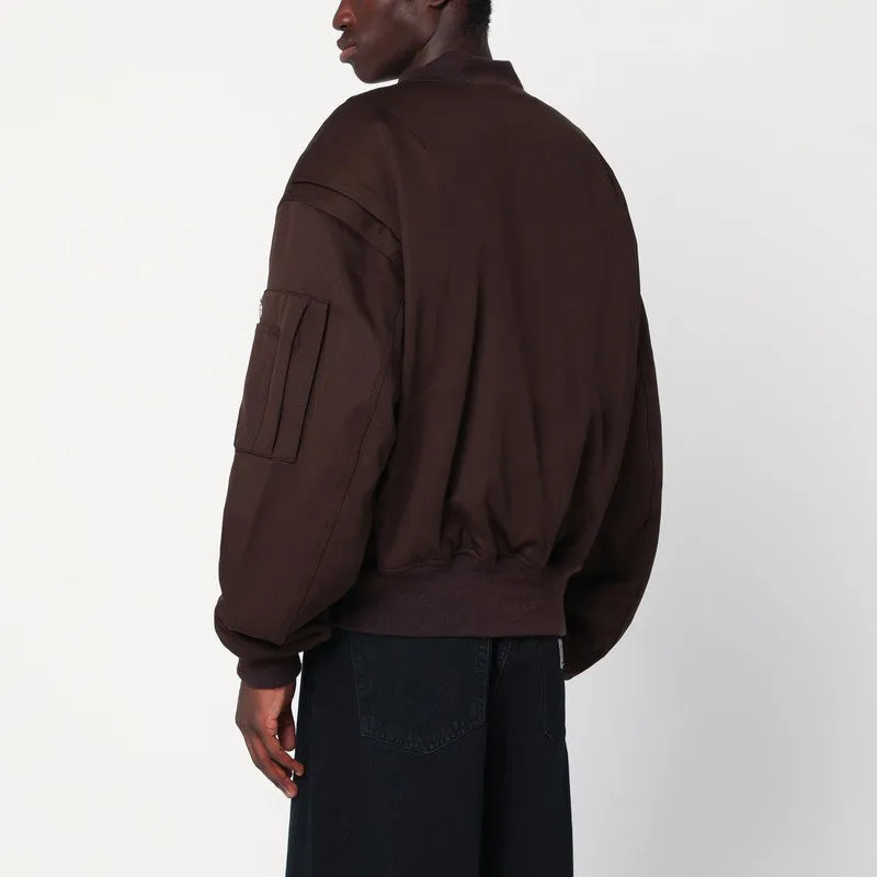 Dark Brown Zip-Up Bomber Jacket In Wool sold by Wanan Luxury product image thumbnail 2
