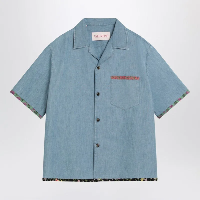 Denim Shirt With Floral Trims sold by Wanan Luxury