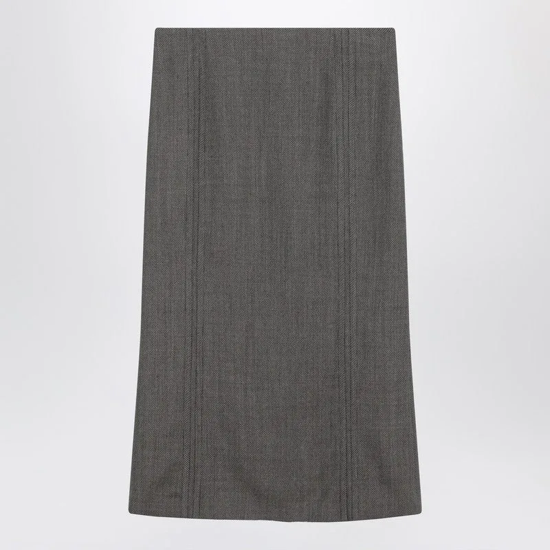 Brown And Beige Patterned Wool Midi Skirt sold by Wanan Luxury