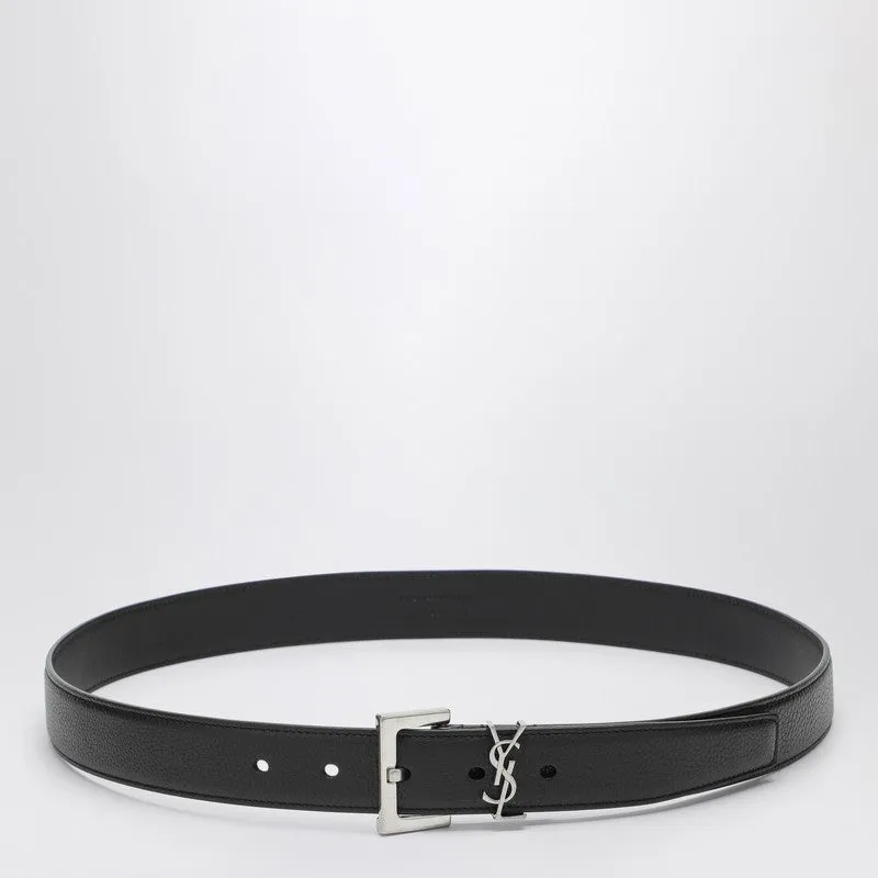 Black Cassandre Belt In Grained Leather sold by Wanan Luxury