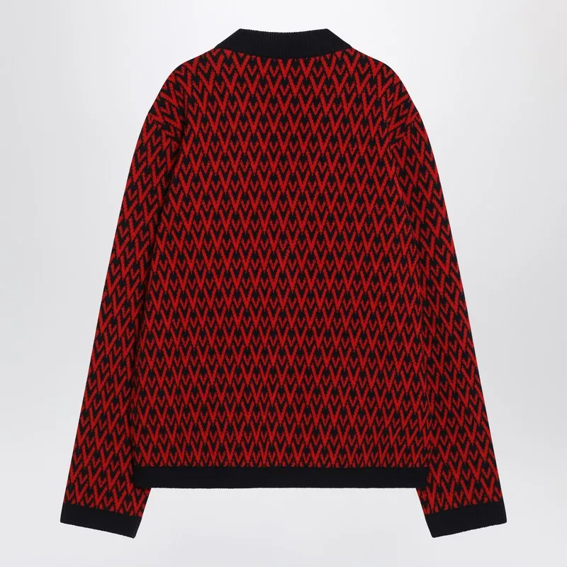 Jacquard Patterned Cardigan Toute La V Red/Navy Blue sold by Wanan Luxury product image thumbnail 2