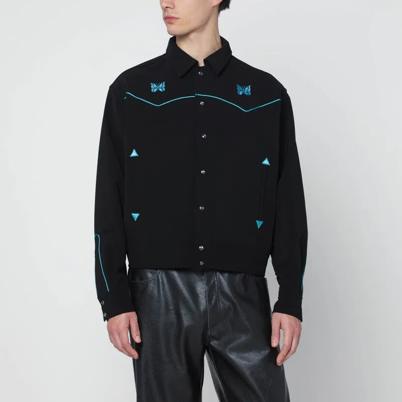 Black Shirt With Light-Blue Embroidery sold by Wanan Luxury