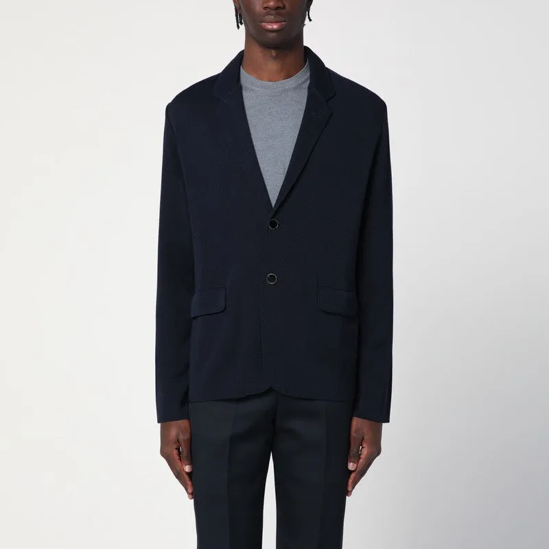 Navy Blue Single-Breasted Knitted Jacket sold by Wanan Luxury