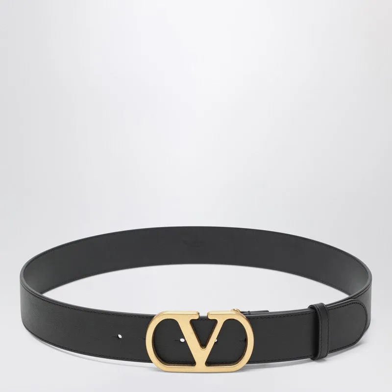 V Logo Black/Gold Leather Belt sold by Wanan Luxury