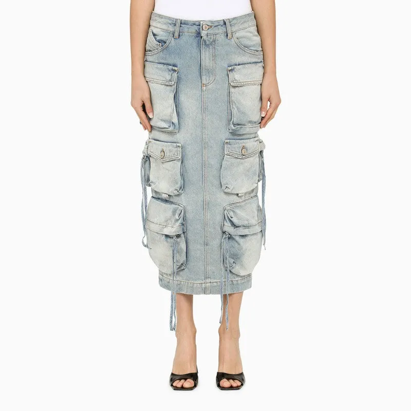Blue Denim Cargo Midi Skirt sold by Wanan Luxury