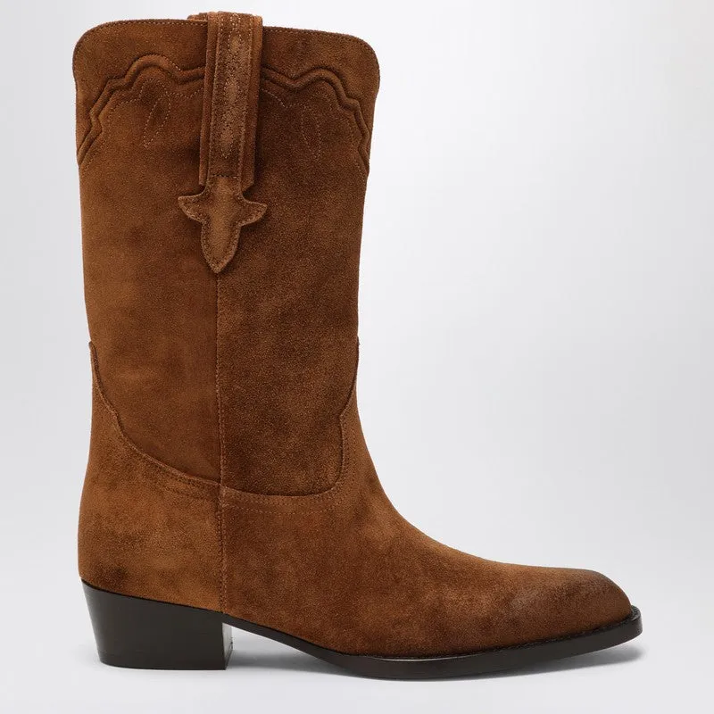 Hilda Boots In Cognac Suede sold by Wanan Luxury