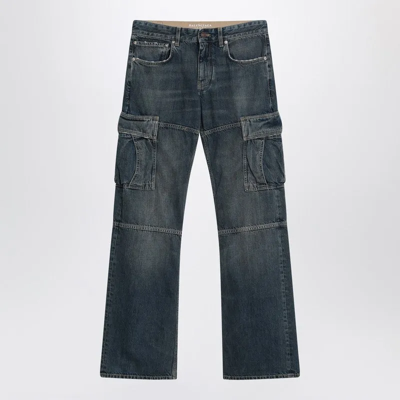 Blue Cargo Regular Jeans With A Faded Effect sold by Wanan Luxury