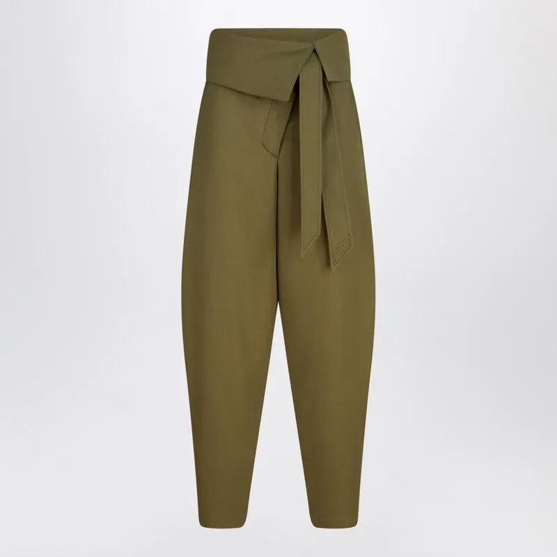 Military Green Wool Gabardine Trousers sold by Wanan Luxury