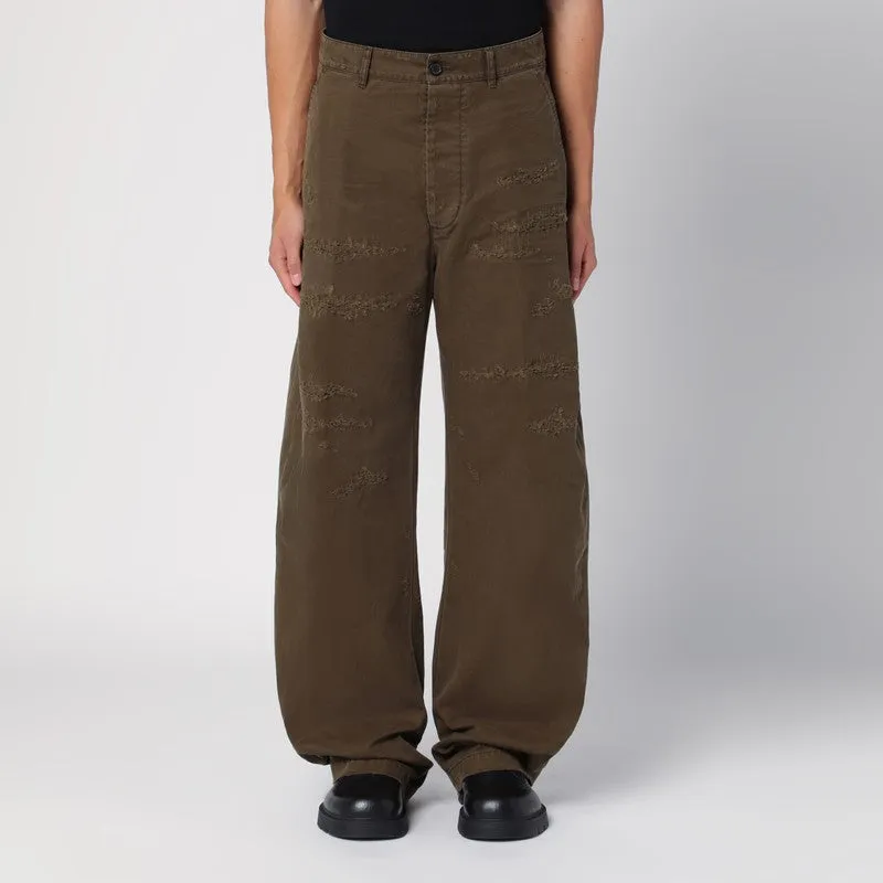 Military Green Wide Trousers With Wear sold by Wanan Luxury
