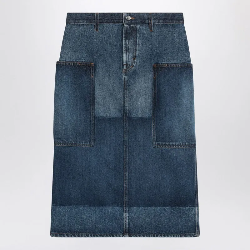 Patchwork Blue Skirt In Denim sold by Wanan Luxury