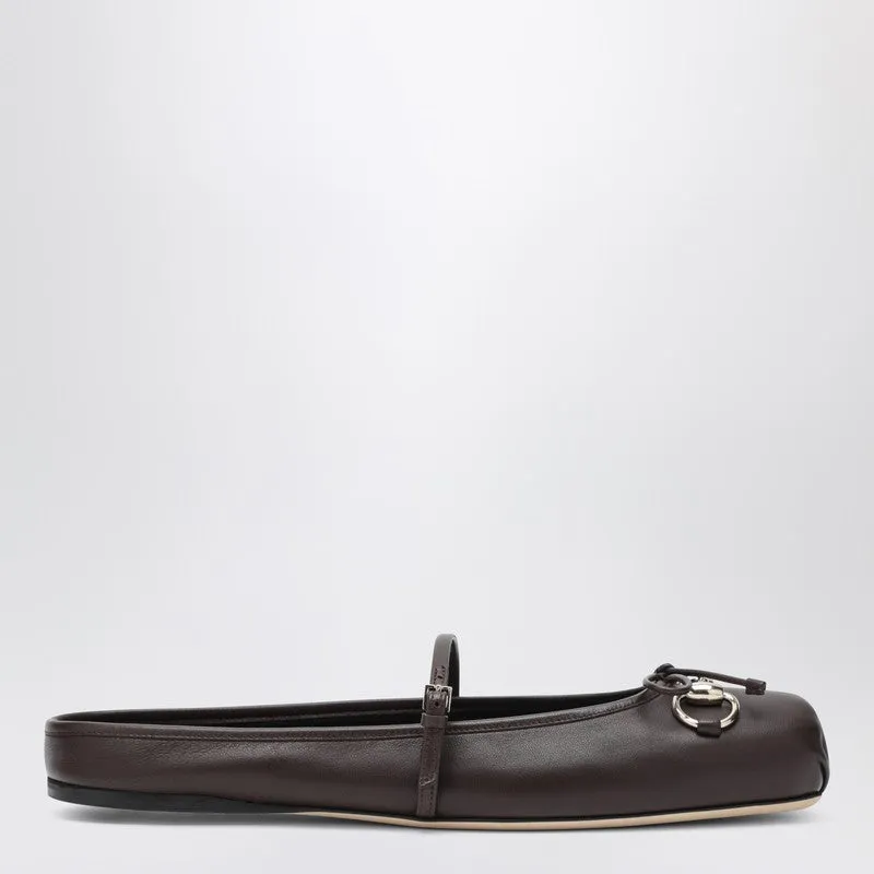 Dark Brown Leather Mules With Horsebit Detail sold by Wanan Luxury