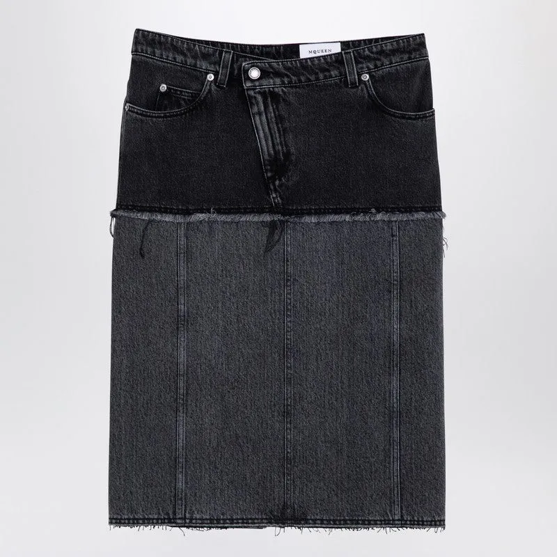 Two-Tone Black Denim Skirt made by Alexander McQueen