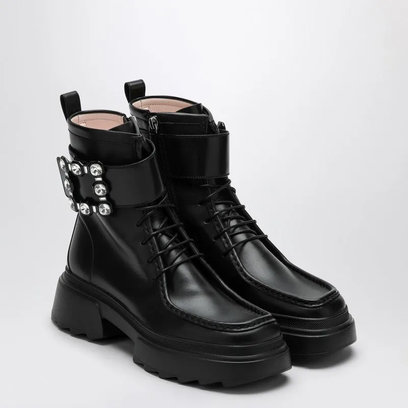 Black Leather Lace-Up Boot sold by Wanan Luxury