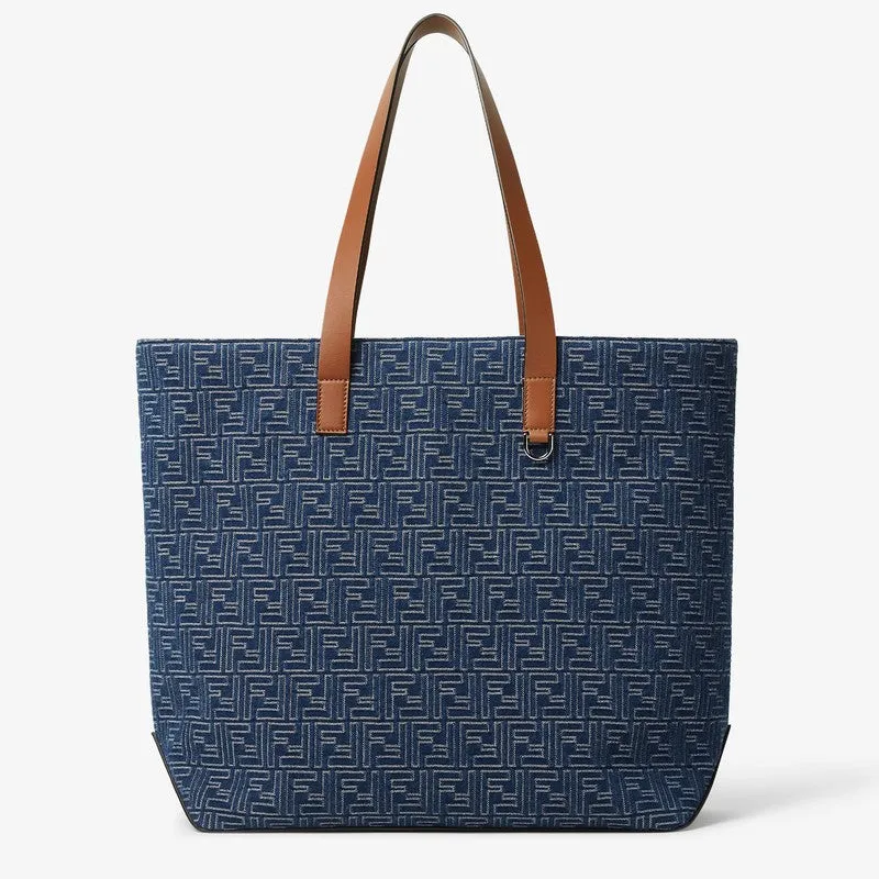 Medium Shopping Bag In Blue Denim-Effect Ff Jacquard sold by Wanan Luxury product image thumbnail 2