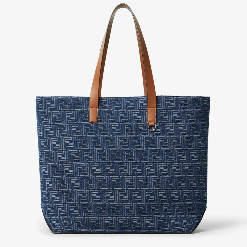 Medium Shopping Bag In Blue Denim-Effect Ff Jacquard sold by Wanan Luxury