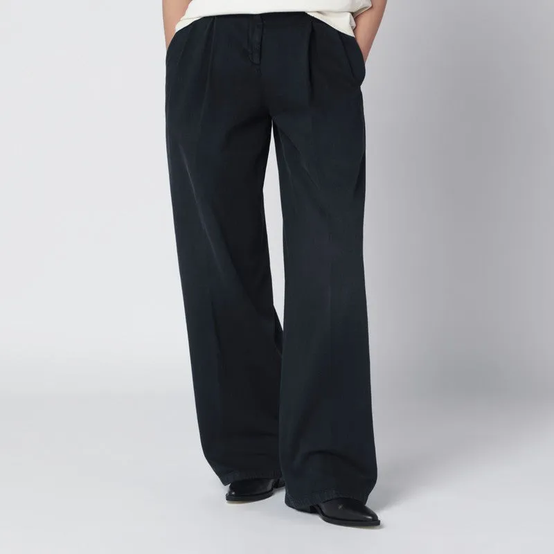 Black Wide-Leg Cotton Trousers sold by Wanan Luxury