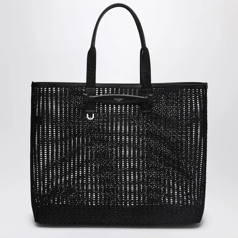 Adamo Shopping Bag In Black Woven Mesh made by Dolce & Gabanna