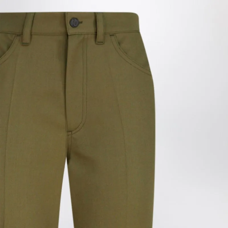 Military Green Wool Gabardine Trousers sold by Wanan Luxury product image thumbnail 2