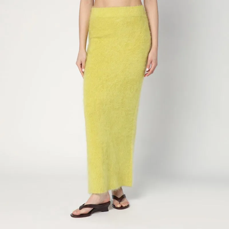 Long Lime-Coloured Brushed Cashmere Skirt sold by Wanan Luxury