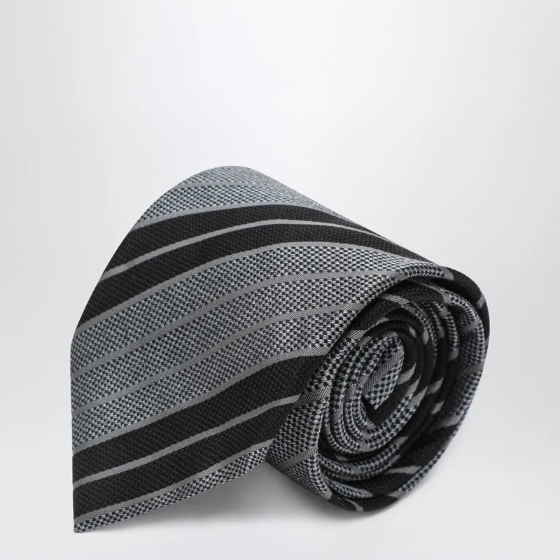 Silk Tie With Black/Gray Stripes sold by Wanan Luxury