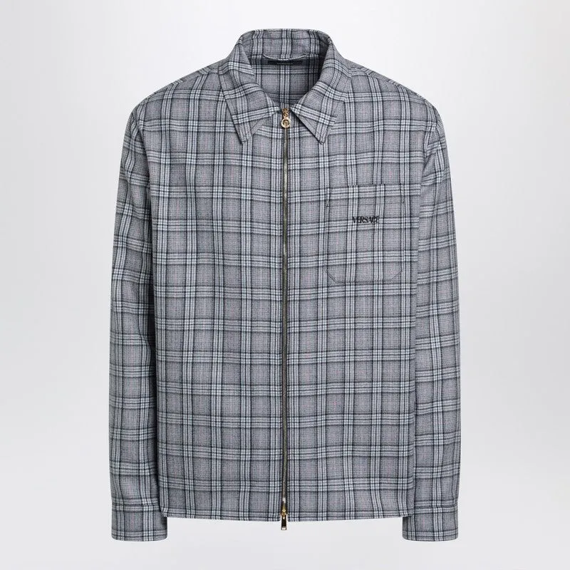 Light Blue Zip-Up Checked Shirt sold by Wanan Luxury