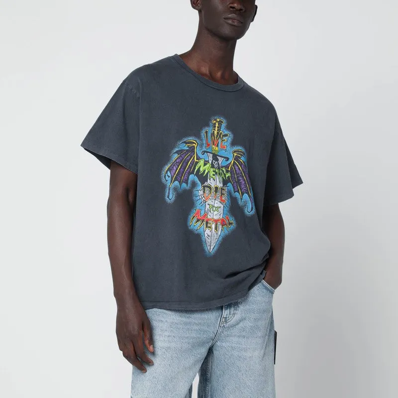 Black Live For Metal Vintage-Effect T-Shirt sold by Wanan Luxury