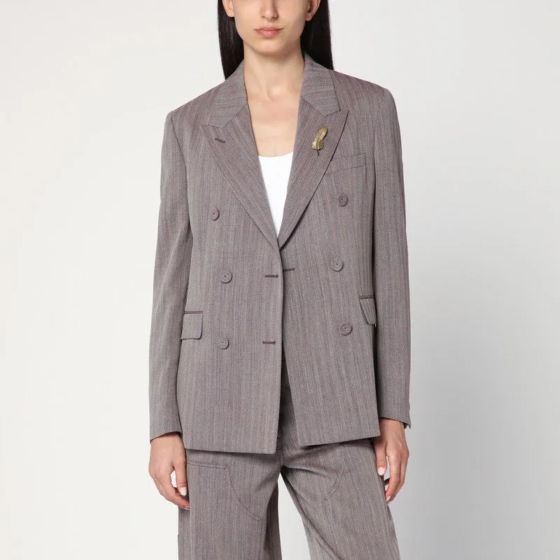 Light Brown Double-Breasted Jacket In Chevron Wool Blend made by Golden Goose