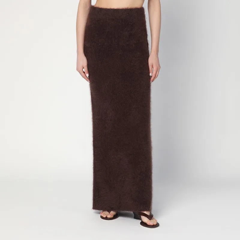Long Mocha-Coloured Brushed Cashmere Skirt sold by Wanan Luxury