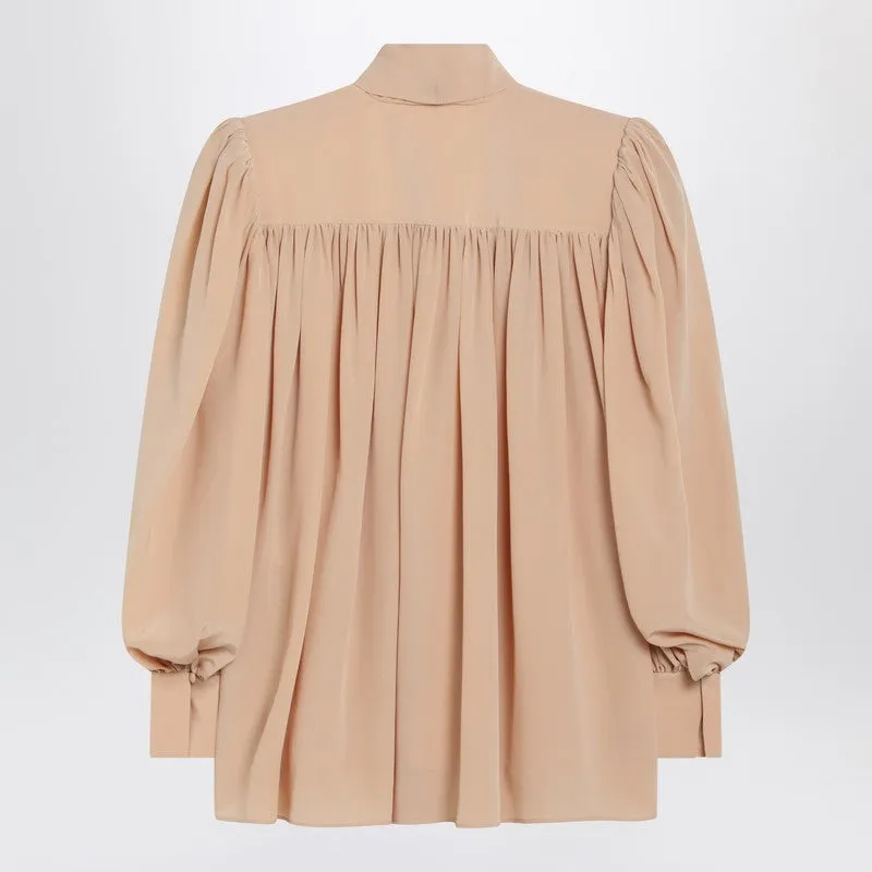 Ruched Sand-Coloured Blouse With Lavallière Tie sold by Wanan Luxury product image thumbnail 2