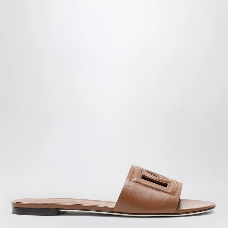 Brown Leather Slides With Dg Logo sold by Wanan Luxury