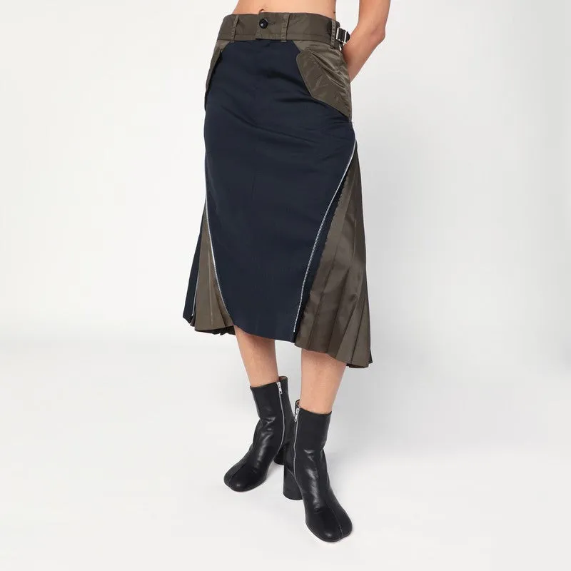 Navy/Kaki Tailored Skirt made by Sacai