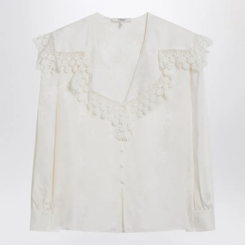 Jacquard And Lace Blouse With Oversized Collar sold by Wanan Luxury