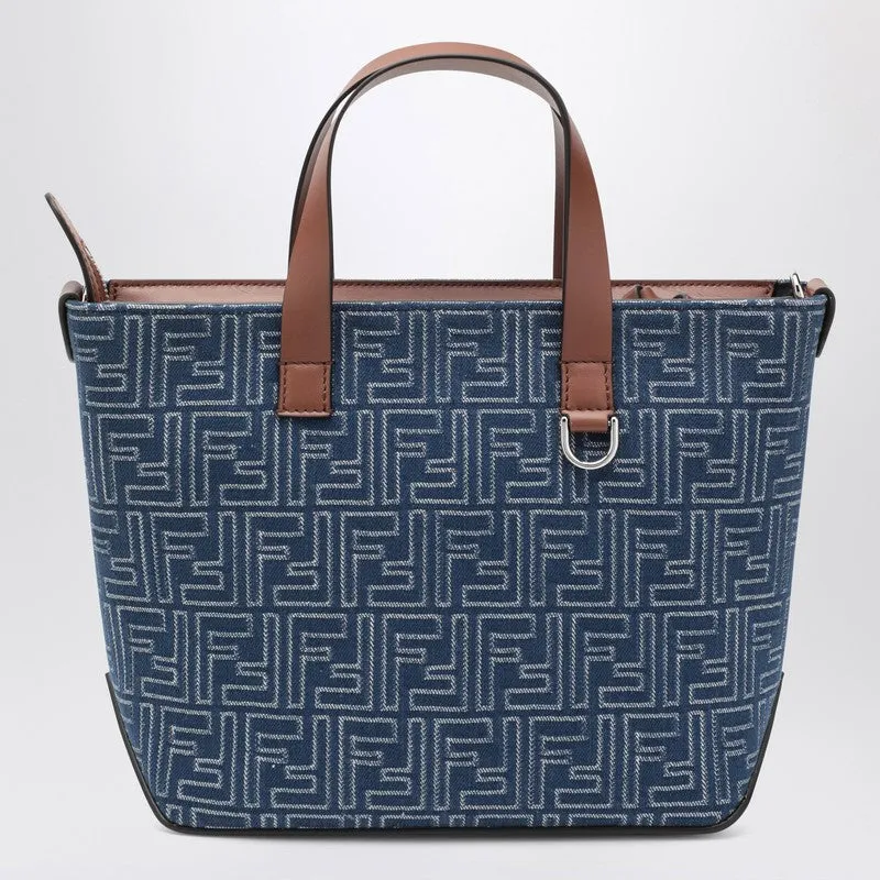 Small Shopping Bag In Blue Denim-Effect Ff Jacquard sold by Wanan Luxury product image thumbnail 2