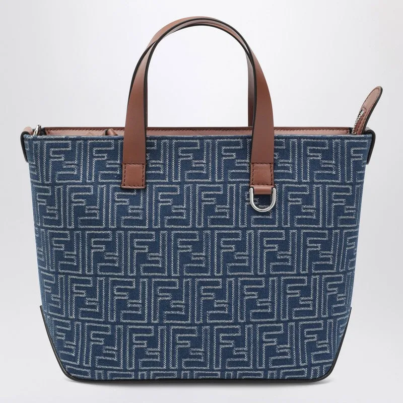 Small Shopping Bag In Blue Denim-Effect Ff Jacquard sold by Wanan Luxury