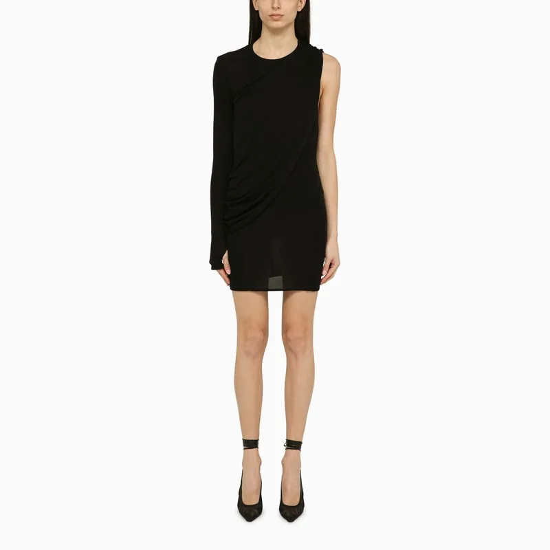 Black Viscose One-Shoulder Dress With Drape sold by Wanan Luxury
