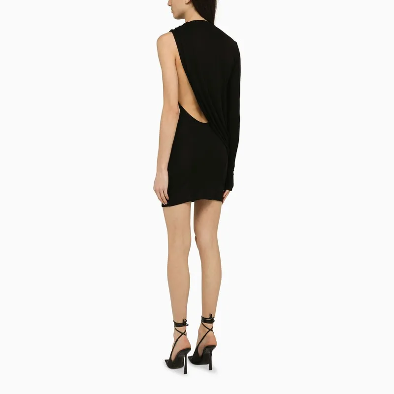 Black Viscose One-Shoulder Dress With Drape sold by Wanan Luxury product image thumbnail 2