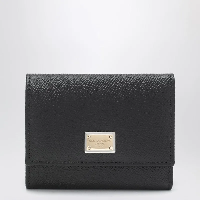 Black Dauphine Leather Wallet With Logo Plaque sold by Wanan Luxury